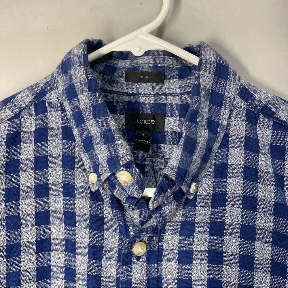 Men's J Crew Blue Plaid Slim Fit Long Sleeve Button Down Shirt Size Small
